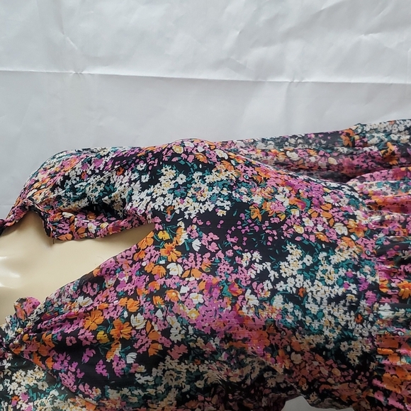NWT Vince Camuto Tiered Floral Mini Dress Black Multi Colors Size L - Picture 2 of 8